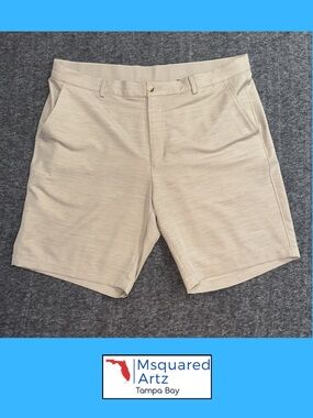 Greg Norman Performance Golf Shorts Mens Size 38 Beige Stretch Casual Flat Front